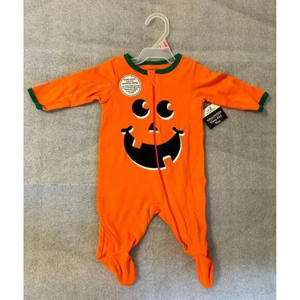 Celebrate One Piece Childrens 0 - 3 months Orange Jack-o-lantern Inverted Zipper